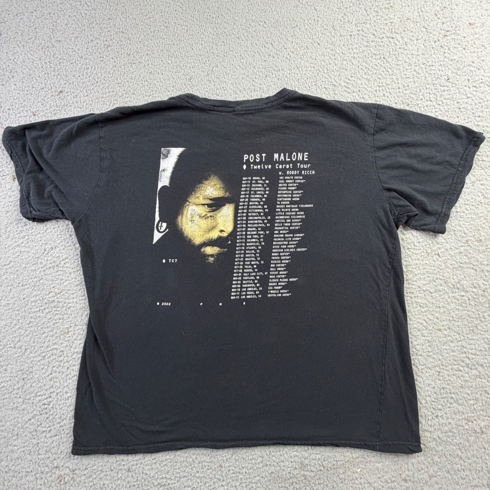 Post Malone Twelve Carat Tour 2022 Black Graphic T-Shirt Mens 2XL - Picture 4 of 9